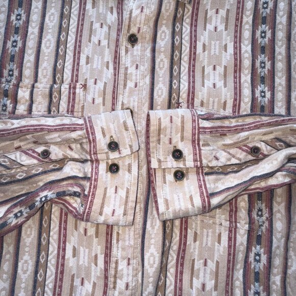 Territory Ahead XL Button-Up Long-Sleeve Men’s Shirt Beige/Burgundy 100% Cotton - Picture 5 of 6